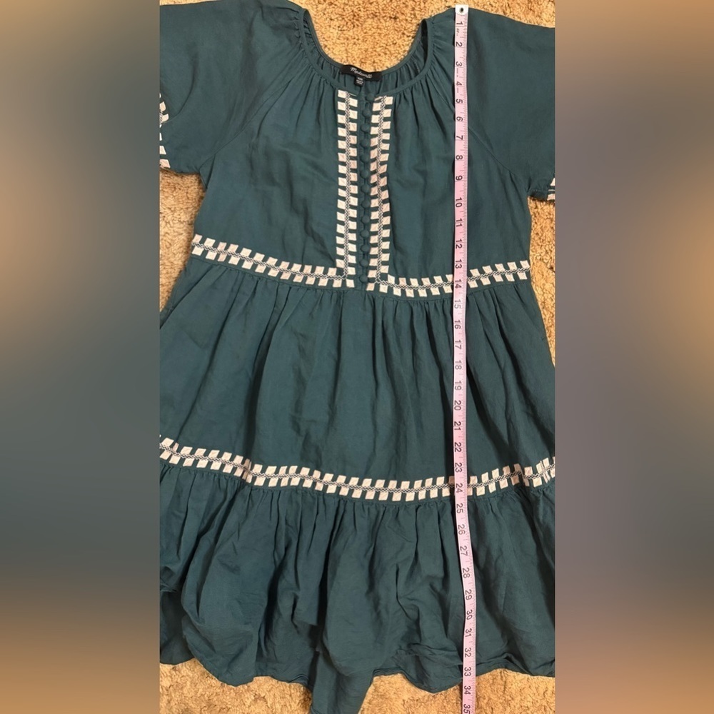 Madewell Embroidered Linen-Blend Flutter-Sleeve Mini Dress XXS Green Preppy Airy - Picture 10 of 11